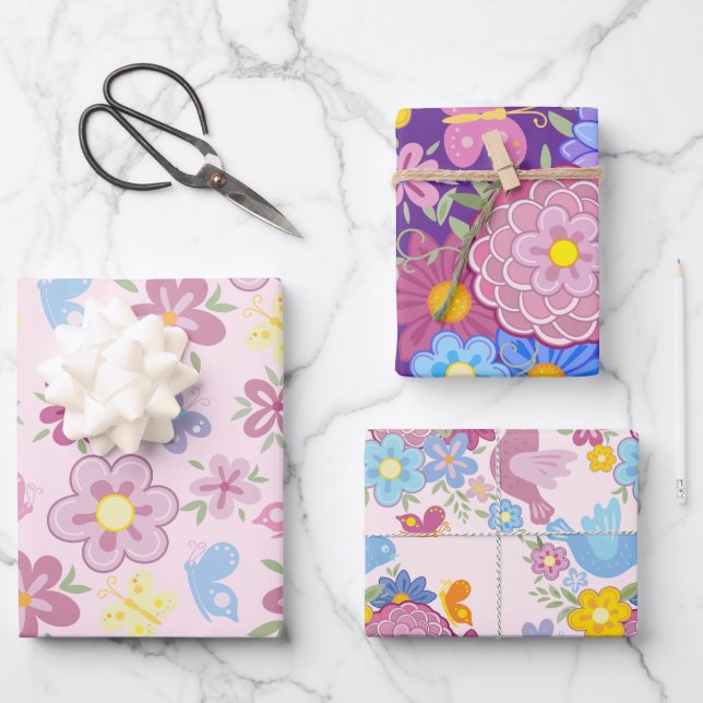 Happy Birthday Wild Flowers Garden Boho Pattern Wrapping Paper Sheet (Front)