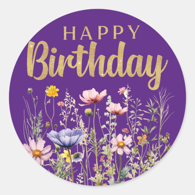 Happy Birthday Wildflower Simple Classic Sticker (Front)