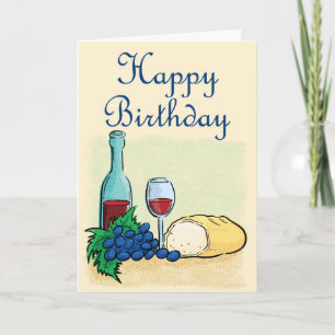 Happy Birthday Wine and Bread Card