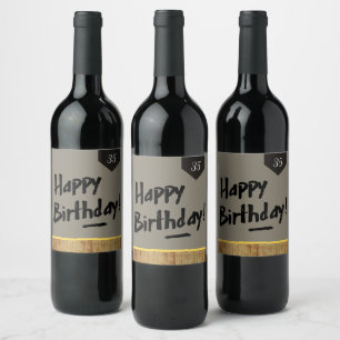 Happy Birthday wine bottle label - Men rustic wood