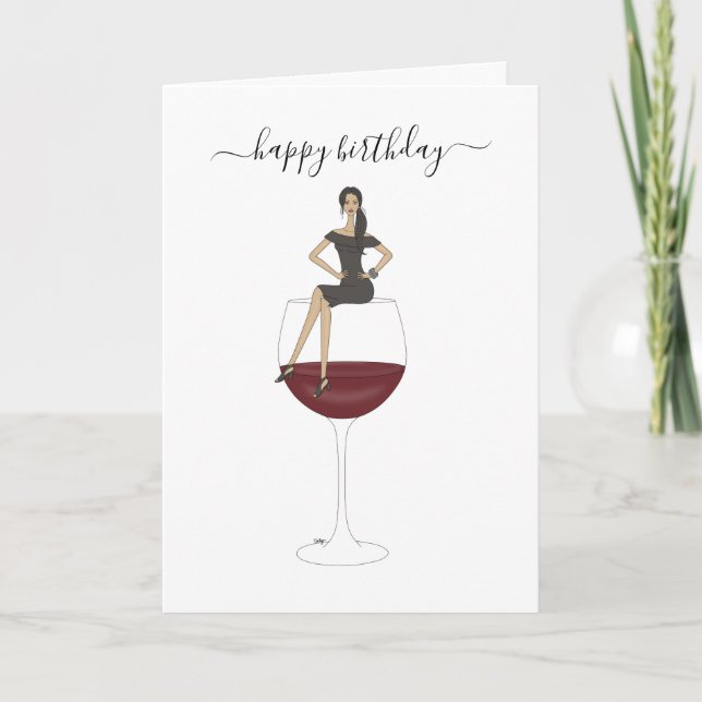 Happy Birthday - Wine Glass Card (Front)
