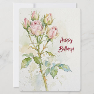 Happy birthday wine iris watercolour floral love holiday card