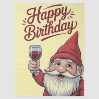 "Happy Birthday" Wine-Toasting Gnome Tissue Paper