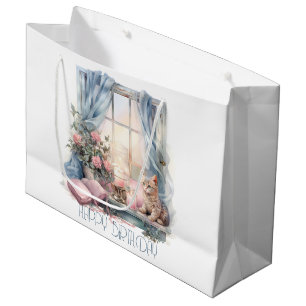  Happy Birthday Winter Blue Pink Victorian Window Large Gift Bag