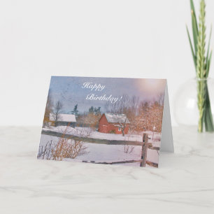 Happy Birthday Winter Farm Scene Card