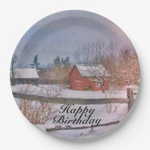 Happy Birthday Winter Scene Paper Plate