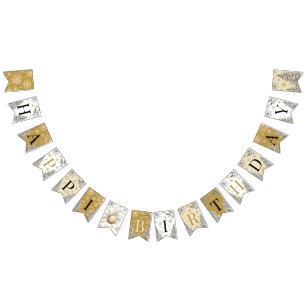 Happy Birthday Winter Wonderland Gold Bunting Flags