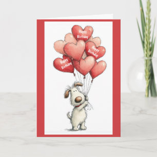 Happy Birthday wish Love Cute Dog Balloons Card