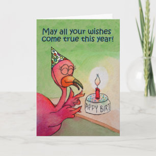 Happy Birthday Wish Whimsical Pink Flamingo Card
