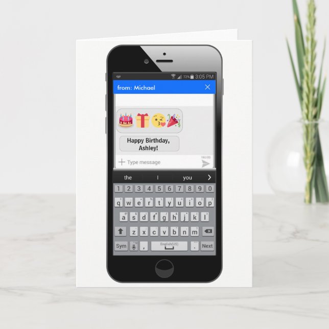 Happy Birthday Wishes as Text Message on Phone Card (Front)