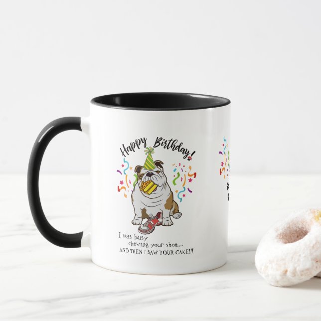 Happy Birthday Wishes from Your Bulldog Dog Buddy Mug (With Donut)