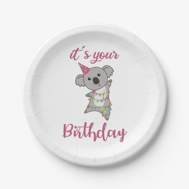 Happy Birthday Wishes To You Koala Cute Animals Ad Paper Plate (Front)
