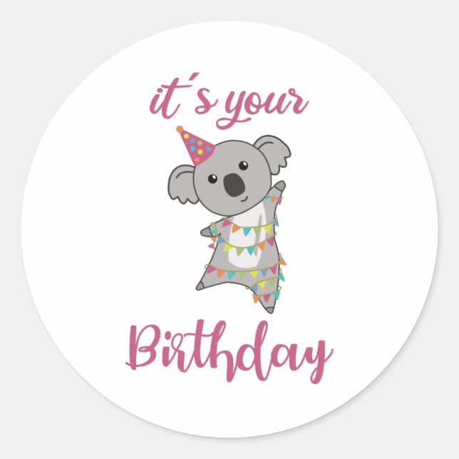Happy Birthday Wishes To You Koala Cute Animals Classic Round Sticker (Front)