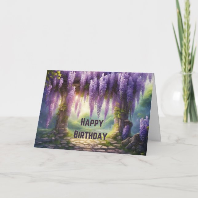 Happy Birthday Wisteria Flowers  Card (Front)
