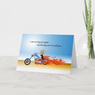 Happy Birthday with a Flaming Motorcycle Card