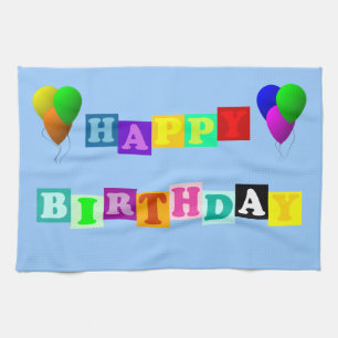 Happy Birthday with Balloons by Shirley Taylor Kitchen Towel