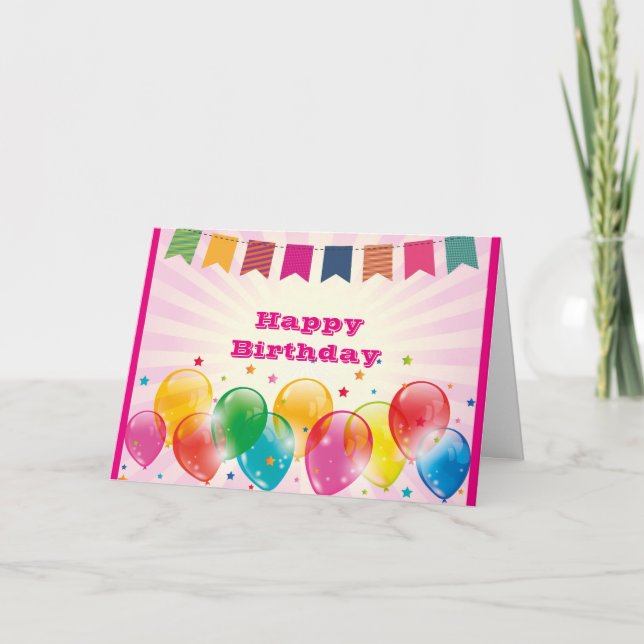Happy Birthday with Balloons Card (Front)