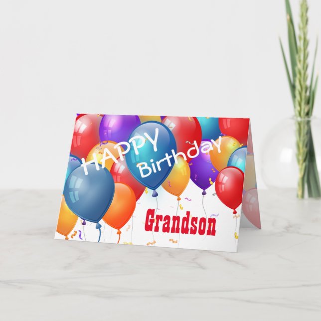 Happy Birthday with Balloons GRANDSON Card (Front)