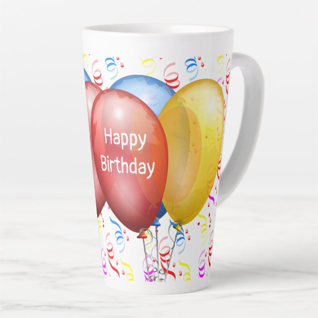 Happy Birthday with Balloons  Latte Mug (Right Angle)