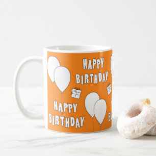 Happy Birthday With Balloons Orange Background Coffee Mug