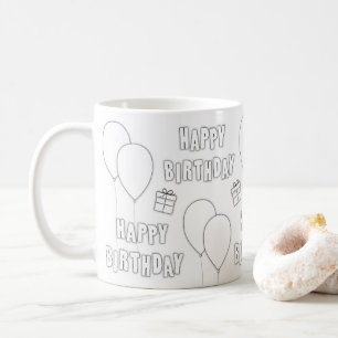 Happy Birthday With Balloons White Background Coffee Mug