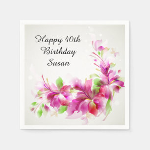 Happy Birthday with Beautiful Flowers Napkin