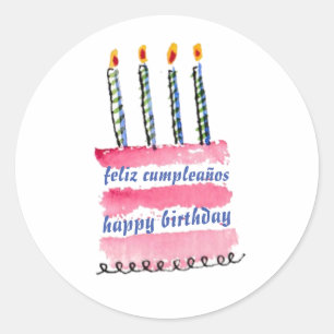 happy birthday with cake and candles classic round sticker