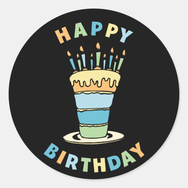 Happy Birthday With Cake Design Classic Round Sticker (Front)