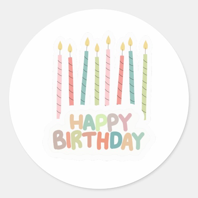 Happy Birthday With Candles Sticker Label (Devant)