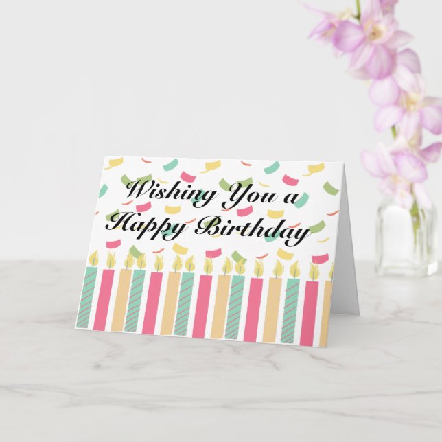 Happy Birthday with Colourful Candles & Confetti  Card (Orchid)