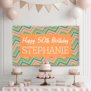 Happy Birthday with Colourful Chevrons personalize Banner