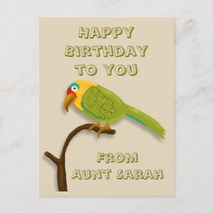 Happy Birthday, with Colourful Parrot on Perch Postcard