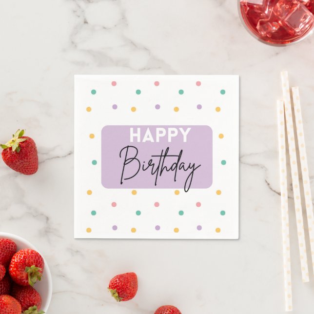 Happy Birthday with Colourful Polka Dot Pattern Napkin (Insitu)