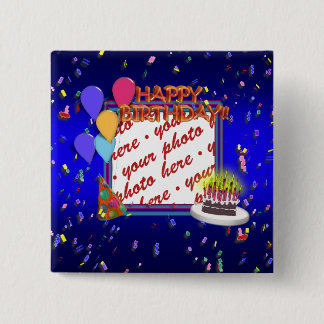 Happy Birthday With Confetti  Photo Frame 2 Inch Square Button