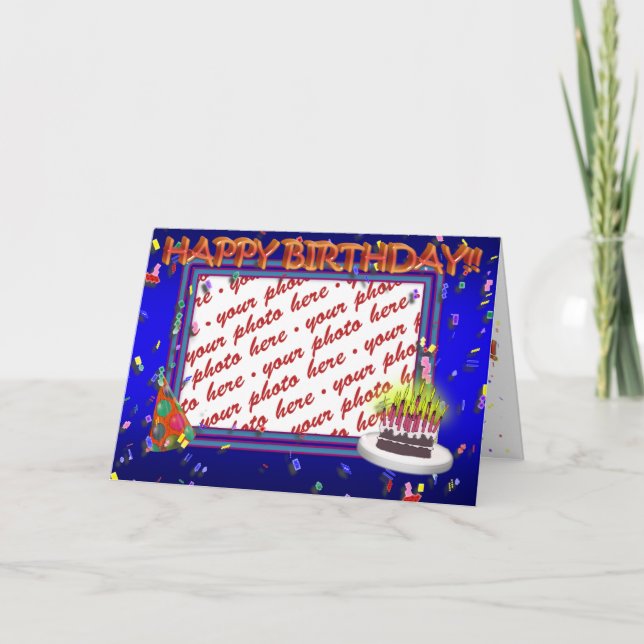 Happy Birthday With Confetti  Photo Frame Card (Front)