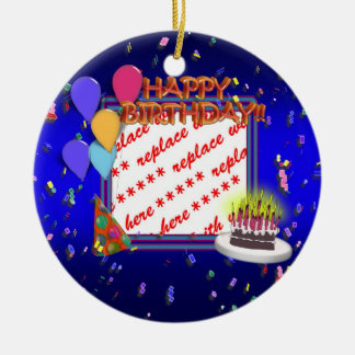 Happy Birthday With Confetti Photo Frame Ceramic Ornament