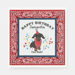 Happy Birthday with Dachshund Dog in Red Bandana Napkin