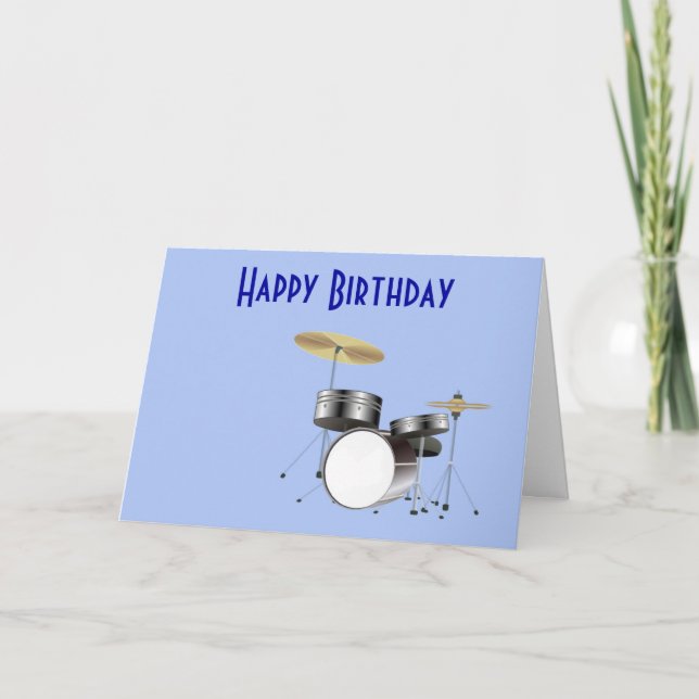 Happy Birthday with drum kit for musician drummer Card (Front)