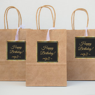 Happy Birthday with elegant black and gold Square Sticker