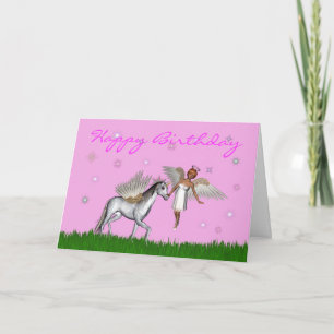 Happy Birthday with fairy and pegasus Card