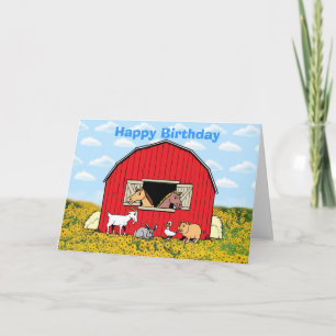 Happy birthday with farm animals card