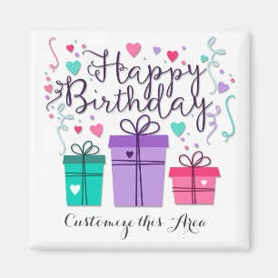 "Happy Birthday With Gift Boxes" Customize Magnet