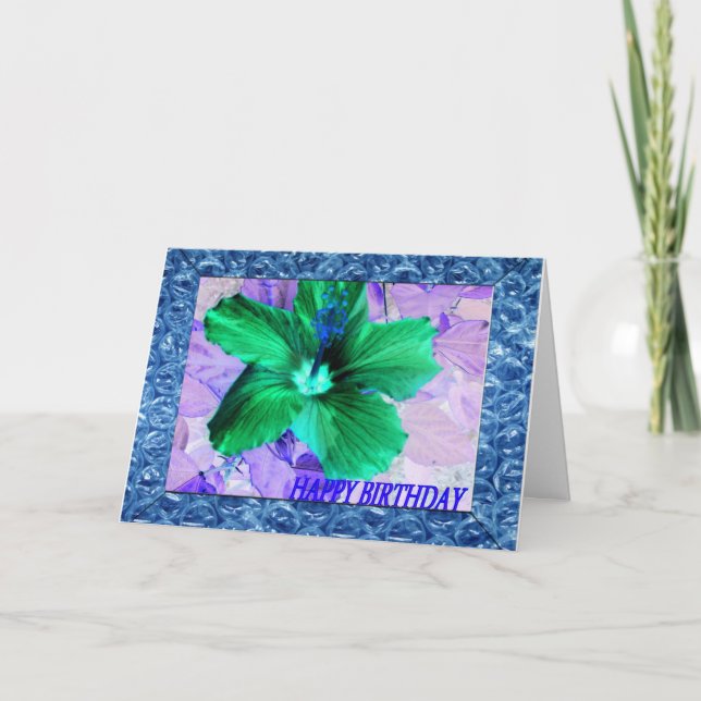Happy Birthday With Green Flower and Frame Card (Front)