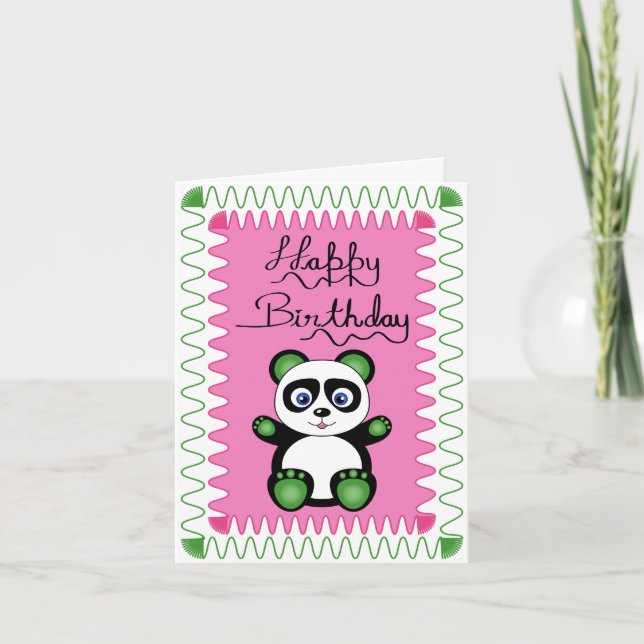 Happy Birthday With Green Panda Card (Front)