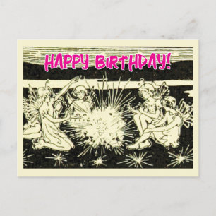 Happy Birthday With Group of Vintage Fairies Postcard