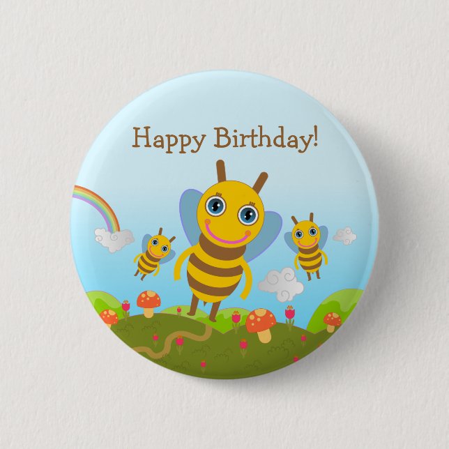 Happy Birthday with honey bees 2 Inch Round Button (Front)