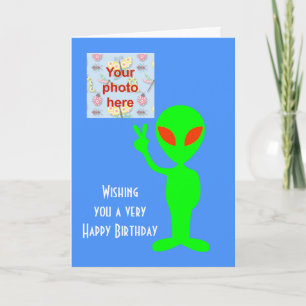 Happy Birthday with martian alien photo Card