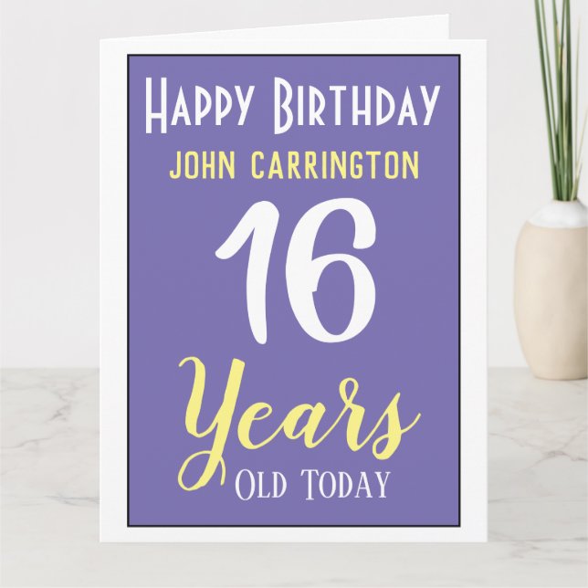 Happy Birthday with Name & Age 16 Years Card (Front)