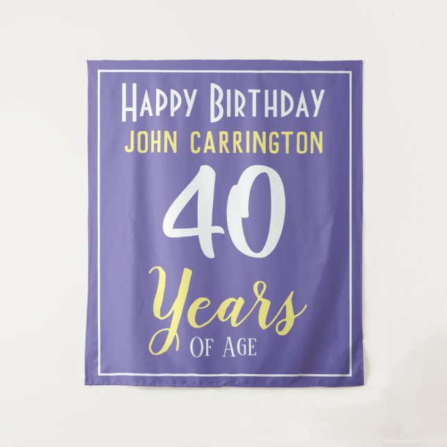 Happy Birthday with Name & Age 40 Years Tapestry (Front)