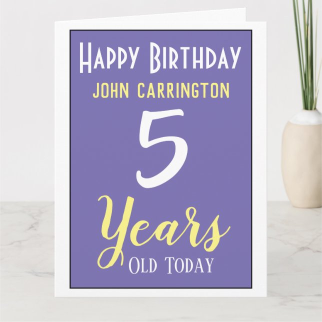 Happy Birthday with Name & Age 5 Years Card (Front)